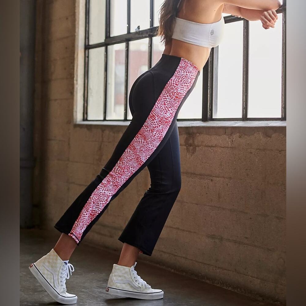 Free People Movement Check Mate Black High Rise Flare Crop Leggings Size XS